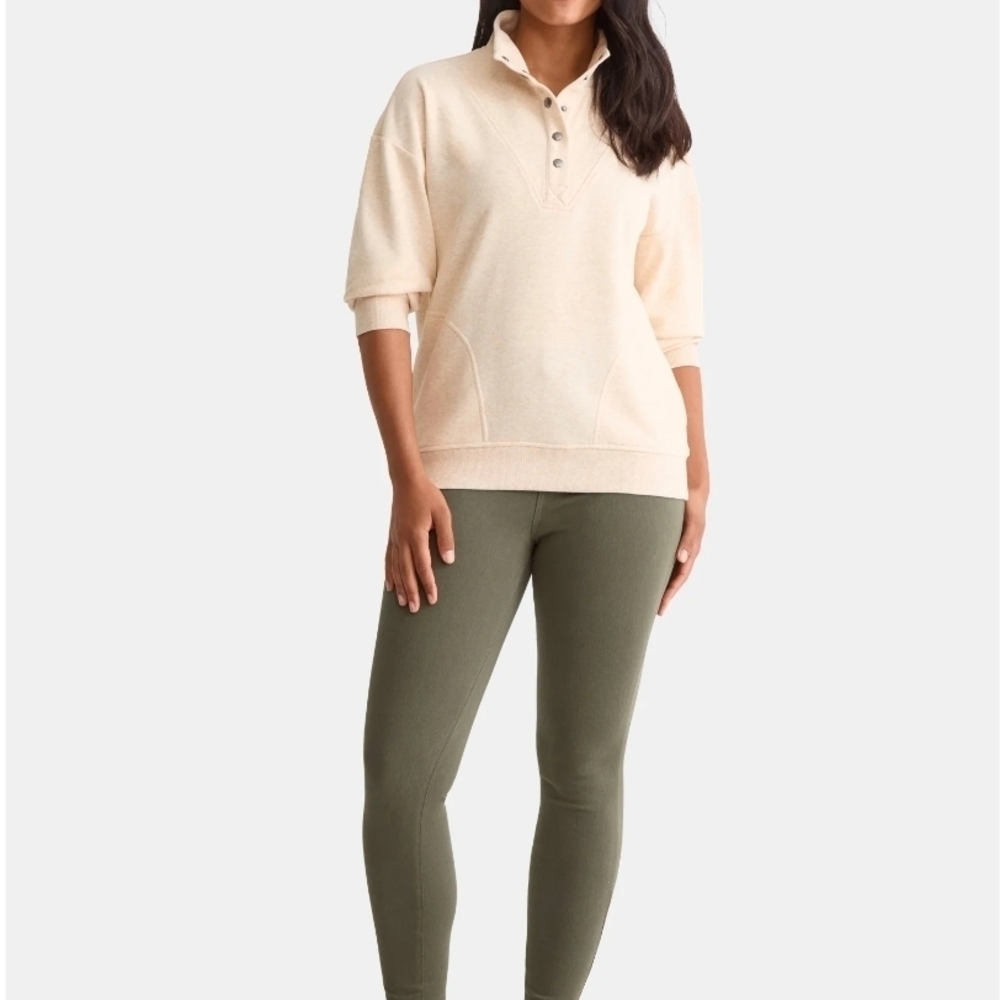 Time and Tru Women’s Cream Snap Henley Sweatshirt M 67% Cotton Pullover